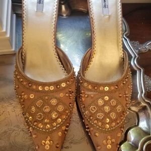 Metro 7 beaded and sequined slip-on heels